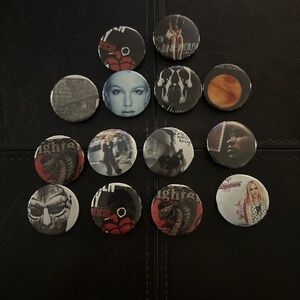 Buttons Collection with Black, Red, and Orange Designs